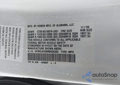 2021 Honda Odyssey Ex from USA, damaged, VIN 5FNRL6H58MB036303